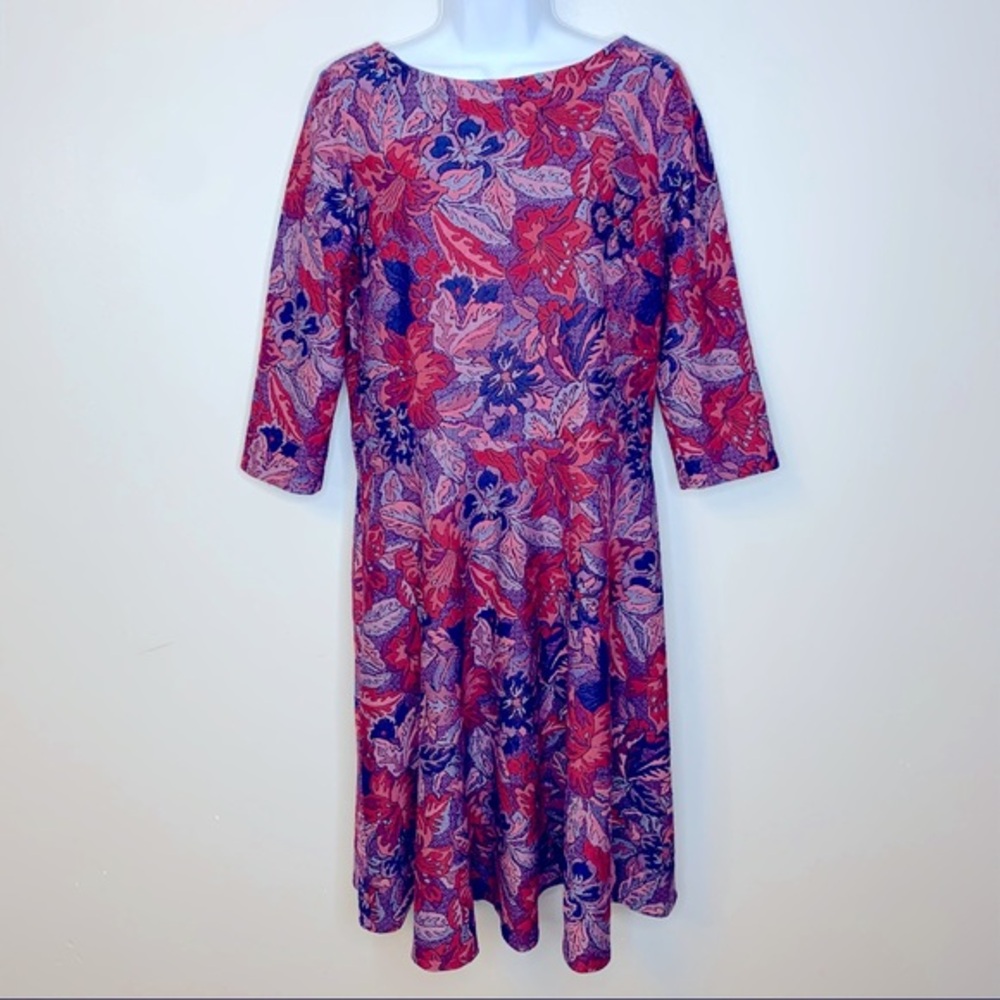 Leota Floral Purple Pink Red Jacquard Dress Size M